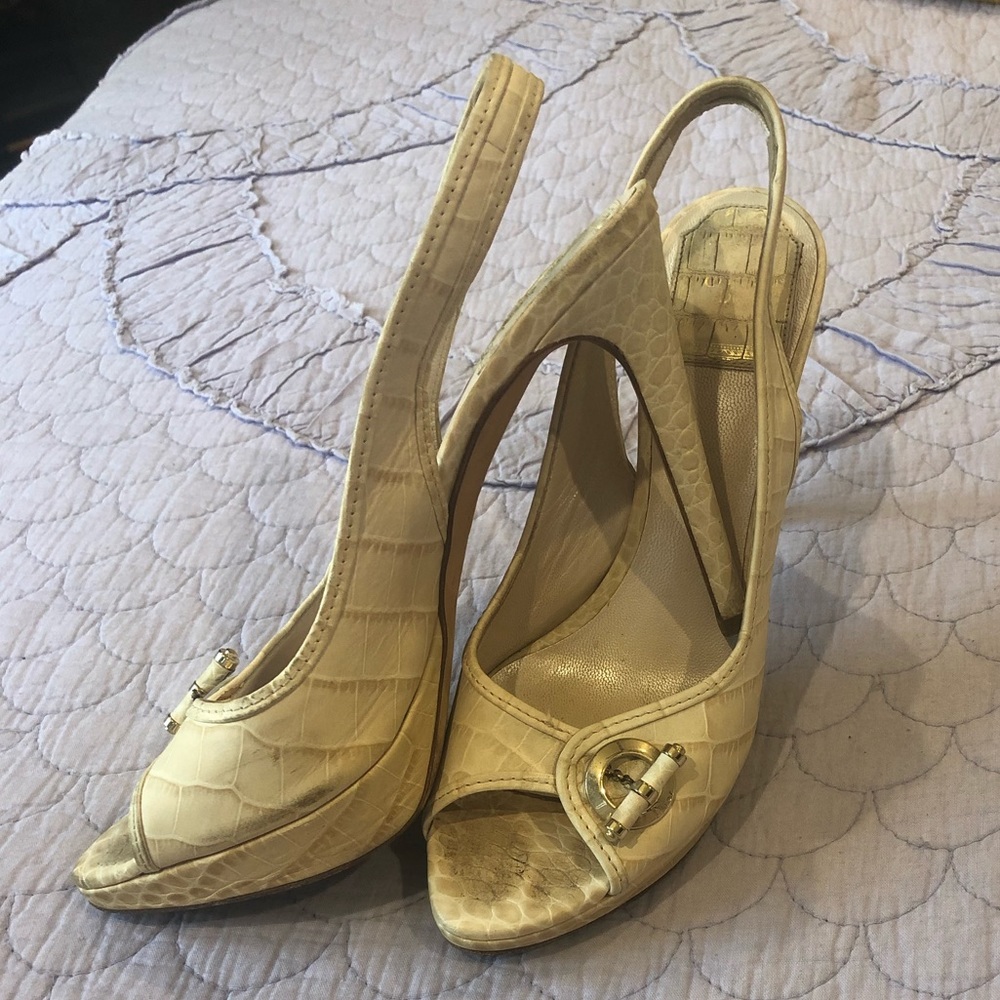 💗DIOR💗CREAM CROC EMBOSSED LEATHER SLINGBACK 37.5 - Picture 9 of 16